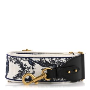 Canvas Embroidered Toile de Jouy Soleil Shoulder Strap Black White Blue