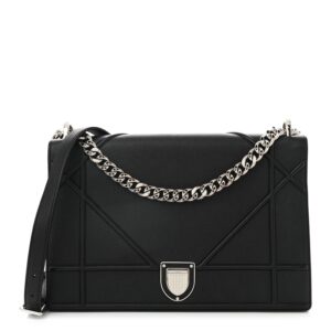 Grained Calfskin Large Diorama Flap Bag Black
