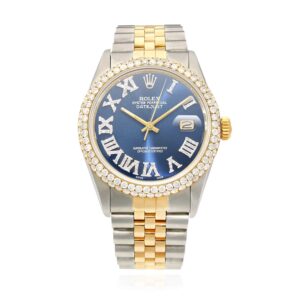 Rolex Datejust Jubilee Band Custom Diamond Bezel Blue Sapphire Dial 36mm Watch