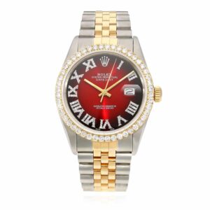 Rolex Datejust Jubilee Band Custom Ruby Gradient Diamond Bezel Dial 36mm Watch