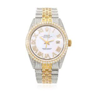 Rolex Datejust Custom Iced White Roman Diamond MOP Gold Jubilee Band 36mm Watch