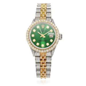Rolex Datejust 69173 Diamond Pave Jubilee Diamond Dial Bezel Green Emerald 26mm Watch