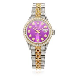 Rolex Datejust 26mm 69173 Custom Diamond Jubilee Band Diamond Dial Bezel Purple Watch