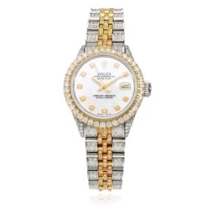 Rolex Datejust 26mm 69173 Custom Diamond Jubilee Band Diamond Dial Bezel Pearl Watch