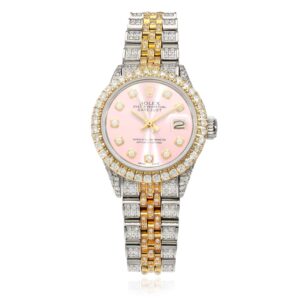 Rolex Datejust 69173 26mm Custom Pave Jubilee Band Diamond Bezel Pink Dial Watch