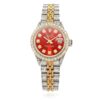 Rolex Datejust 26mm 69173 Custom Pave Jubilee Band Diamond Bezel Red Ruby Dial Watch