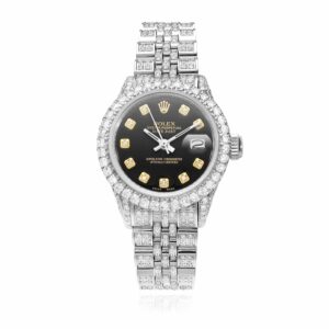 Rolex Datejust 26mm Pave Jubilee Band Diamond Dial Bezel Black Onyx Watch