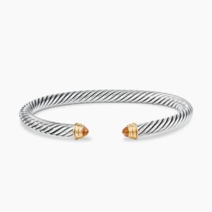 Classic Cable Bracelet Sterling Silver with 14K Yellow Gold and Citrine, 5mm