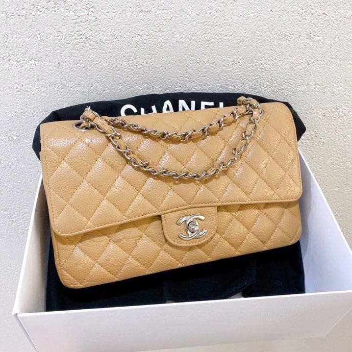 CHANEL Dark Beige Caviar Medium Classic Double Flap Bag - Image 11