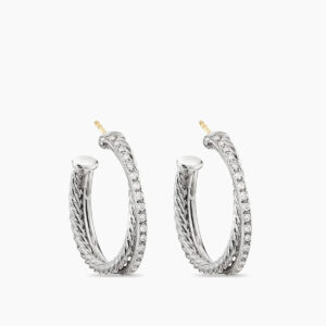Crossover Hoop Earrings Sterling Silver with Diamonds, 26.5mm