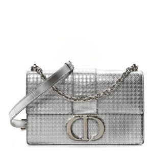 Metallic Patent Micro-Cannage 30 Montaigne Flap Bag Silver