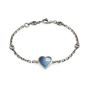Interlocking G Light Blue Enamel Heart Bracelet