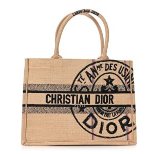 Canvas Jute Embroidered Medium Book Tote Black Beige