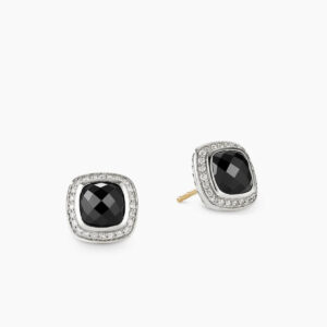 Albion Stud Earrings Sterling Silver with Black Onyx and Diamonds, 7mm