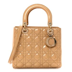 Patent Cannage Medium Lady Dior Beige
