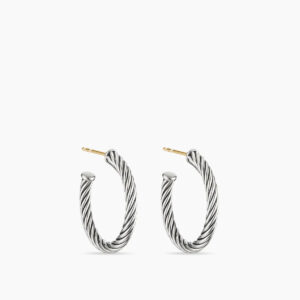 Cable Hoop Earrings Sterling Silver, 3/4in