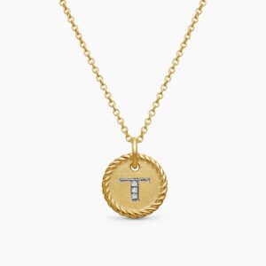 Initial Charm Necklace 18K Yellow Gold with Diamond T