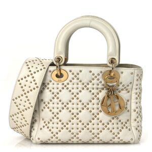 Calfskin Cannage Studded Small Supple Lady Dior White