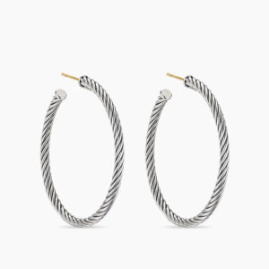 Cable Hoop Earrings Sterling Silver, 1.5in