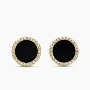 Petite DY Elements&reg; Stud Earrings 18K Yellow Gold with Black Onyx and Diamonds, 14mm