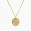 Initial Charm Necklace 18K Yellow Gold with Diamond V