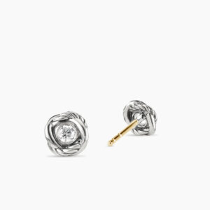 Infinity Stud Earrings Sterling Silver with Diamonds, 6.8mm