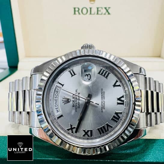 Rolex Day-Date II 218239 "Grey Roman Dial" Elite Clone Edition Rolex Rhodium 41 Replicaa2s Rolex Rhodium 41 Replicaa2s