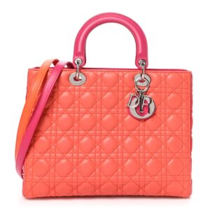 Lambskin Cannage Large Bi-Color Lady Dior Orange Fuchsia