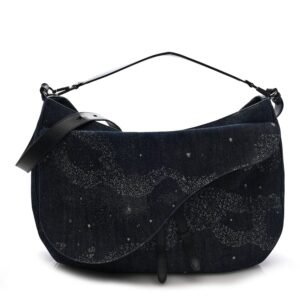 X PETER DOIG Denim Printed Saddle Soft Bag Black Multicolor