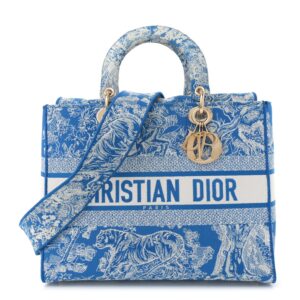 Toile de Jouy Embroidered Large Lady D-Lite Fluorescent Blue