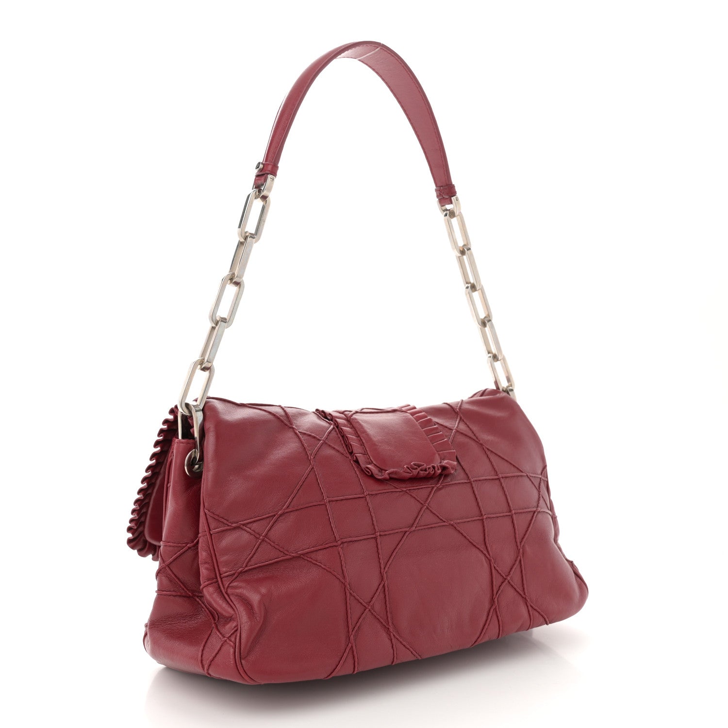 Lambskin Cannage Ruffle New Lock Flap Red - Image 3