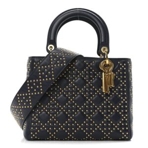Calfskin Cannage Studded Medium Supple Lady Dior Navy