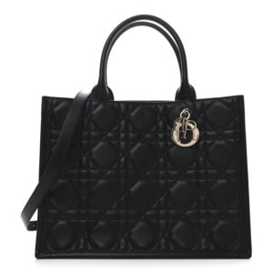 Calfskin Macro Cannage Medium Book Tote Black