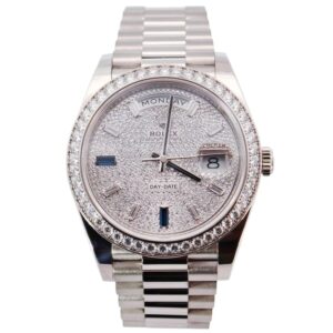 Rolex Day-Date White Gold 40mm Factory Diamond Bezel Pave Sapphire Dial Watch